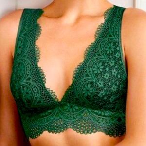 Victorias Secret Green Deep V Lace Bralette size S